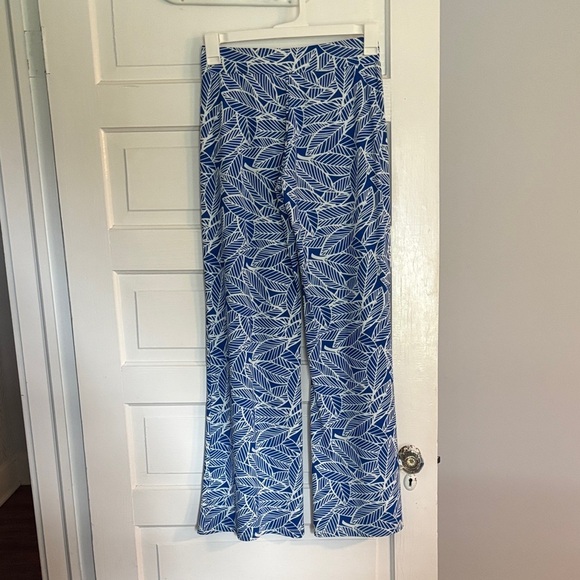 All For Color Pants - All For Color Blue and White Leaf Print Wide Leg Pants